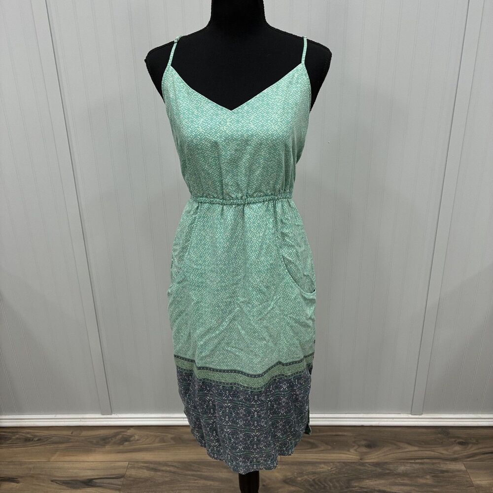 Patagonia Dress Womens Small Green Geometric Print Tencel Midi Slip Dress